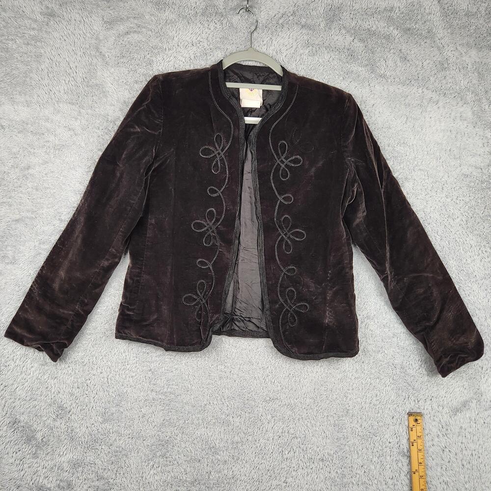 Vintage College Town Blazer Womens 11/12 Brown Velvet Embroidered USA 80s Preppy